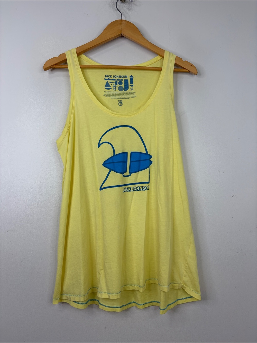 Jack Johnson Tank Top Womens XL Yellow Organic Cotton Sleeveless Scoop Neck